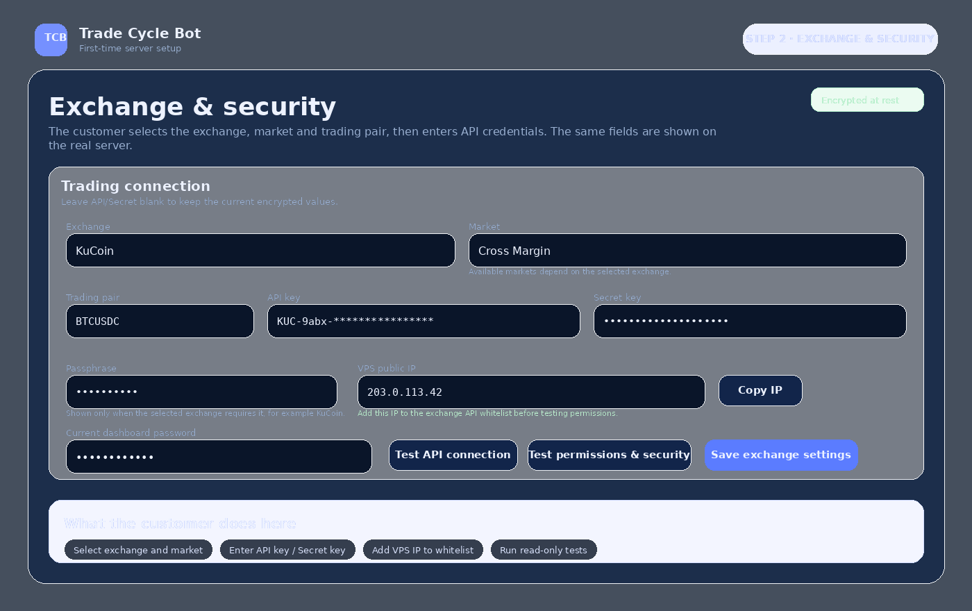 TCB onboarding exchange and security step